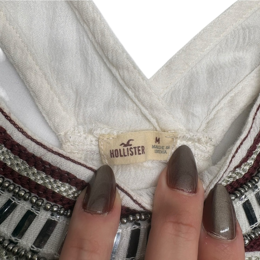 Hollister Ivory Halter Tank with Burgundy Embroidered Yoke - Picture 7 of 12